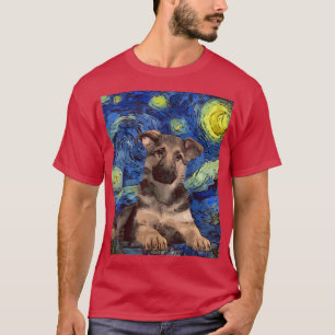 Starry Night Puppy German Shepherd Dog Painting Do T-Shirt