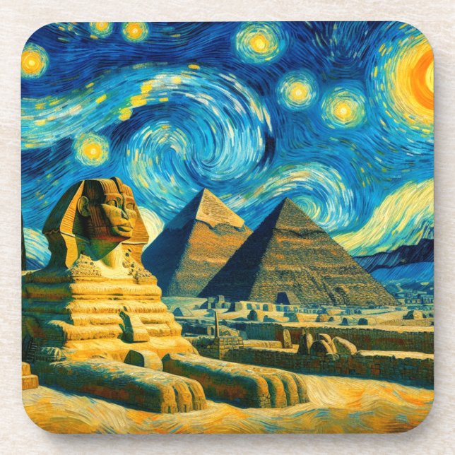 Starry Night Pyramids Sphinx Egypt Coaster (Front)