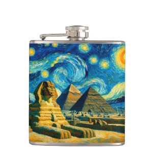 Starry Night Pyramids Sphinx Egypt Hip Flask