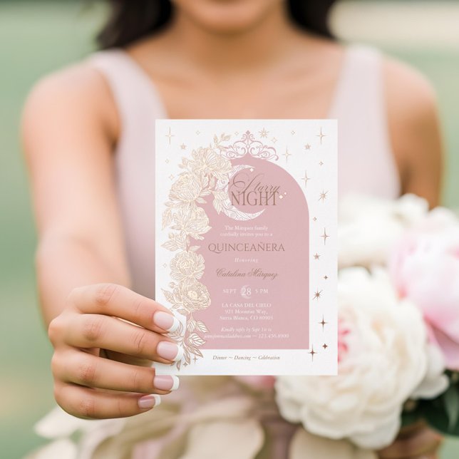 Starry Night Quinceanera Floral Celestial Moon (Starry Night Quinceanera Floral Celestial Moon Foil Invitation)