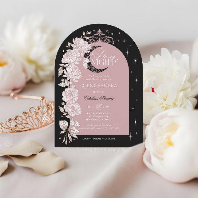 Starry Night Quinceanera Floral Celestial Moon Invitation (Starry Night Quinceanera Floral Celestial Moon Invitation)