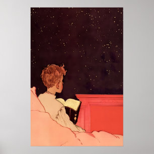 Starry Night Reading Art Print Vintage Children's