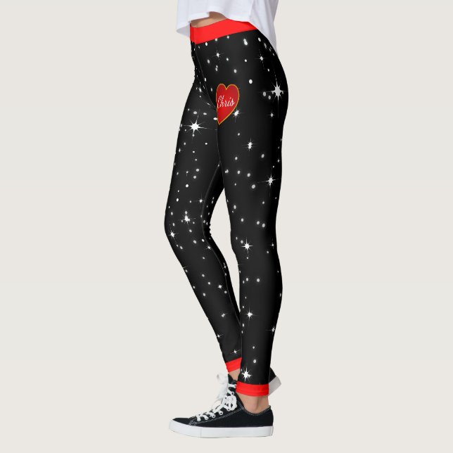 Starry Night Red Hearts Black Leggings (custom.) (Left)