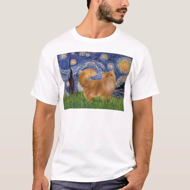 Starry Night - Red Persian cat T-Shirt (Front)