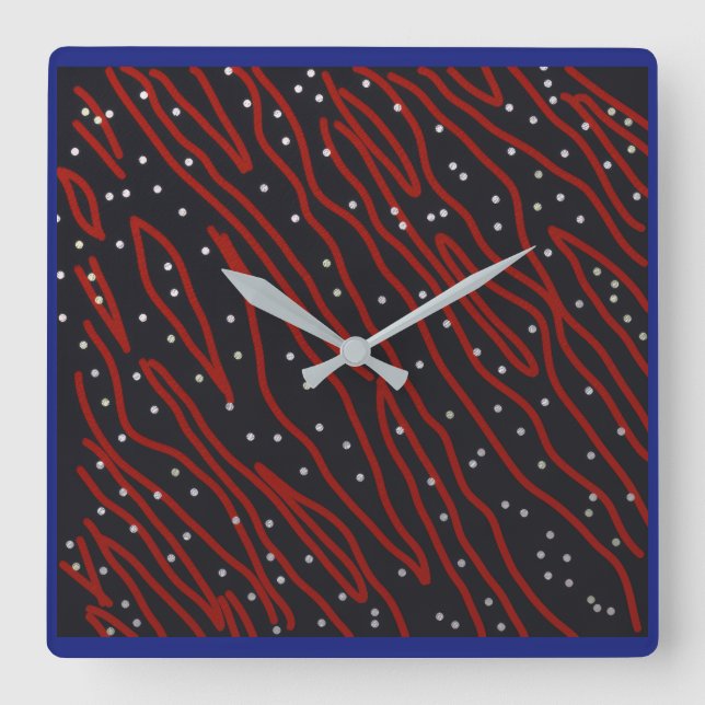 Starry Night, Red Tiger Night Square Wall Clock (Front)