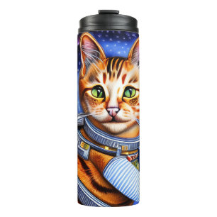 Starry Night Retro Astronaut Cat Thermal Tumbler