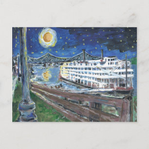 Starry Night Riverboat Holiday Postcard