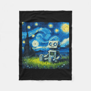 Starry Night Robot Funny Painting Art Meme Kids Me Fleece Blanket