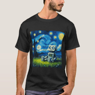 Starry Night Robot Funny Painting Art Meme Kids Me T-Shirt