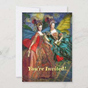Starry Night Rococo Maidens Butterfly Wings Art Invitation