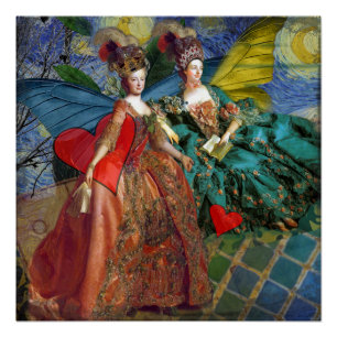 Starry Night Rococo Maidens Butterfly Wings Art Poster