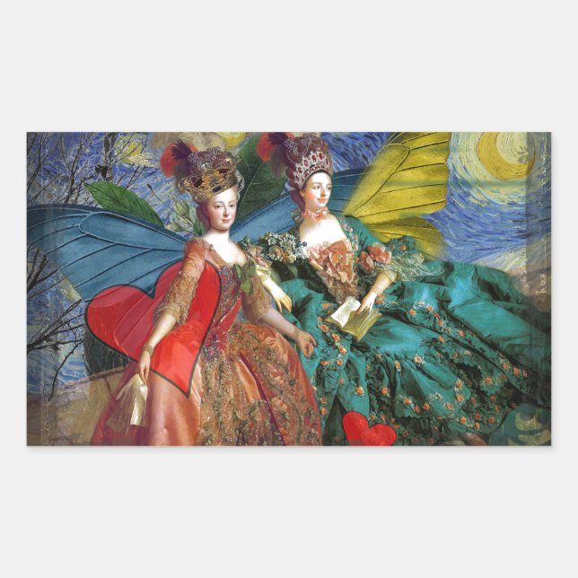 Starry Night Rococo Maidens Butterfly Wings Art Rectangular Sticker (Front)