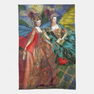 Starry Night Rococo Maidens Butterfly Wings Art Tea Towel