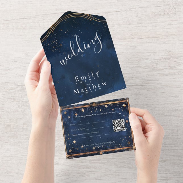 Starry Night Romance Wedding All In One Invitation (Tearaway)
