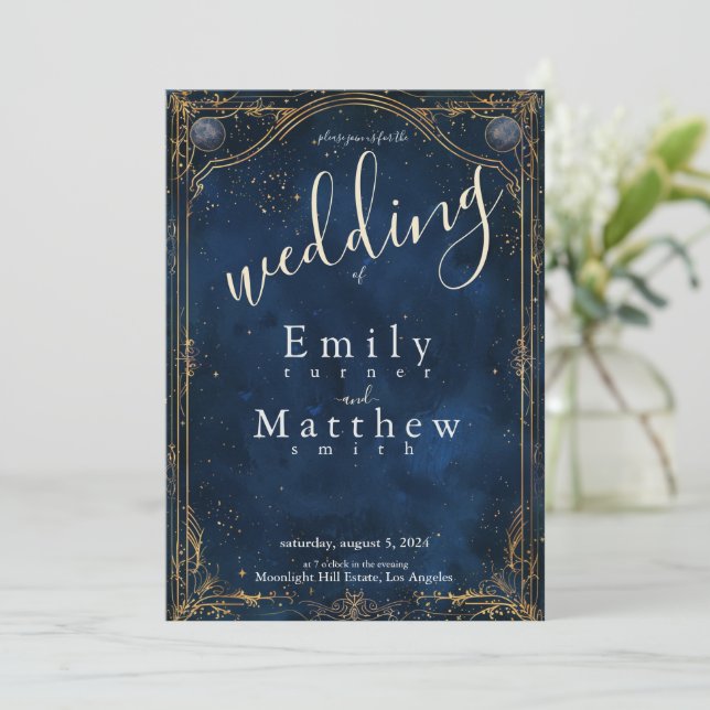 Starry Night Romance Wedding Invitation (Standing Front)