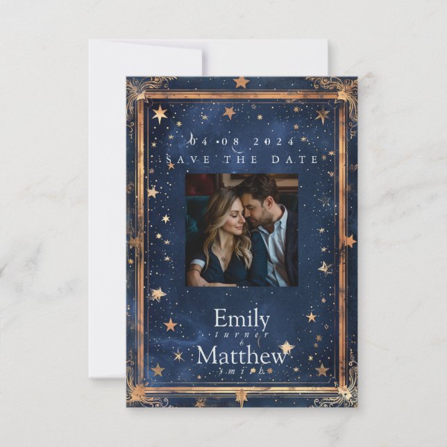 Starry Night Romance Wedding Save The Date (Front)