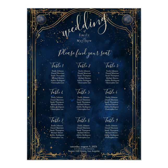 Starry Night Romance Wedding Seating Chart (Front)