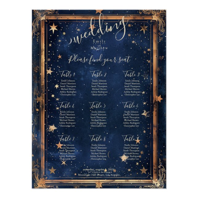 Starry Night Romance Wedding Seating Chart (Front)