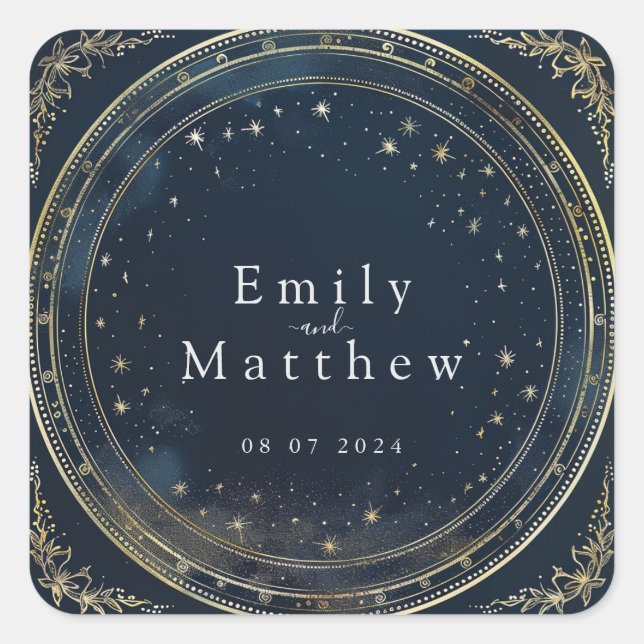 Starry Night Romance Wedding Square Sticker (Front)