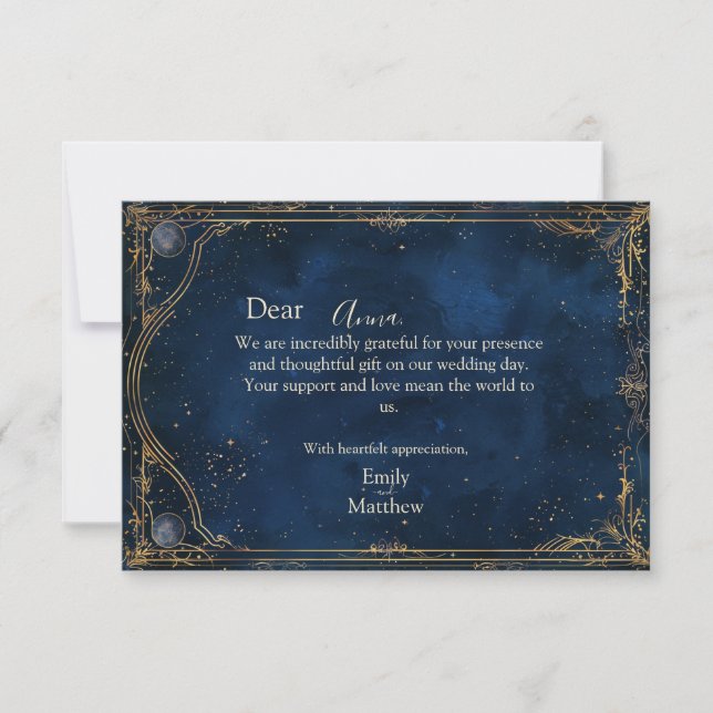 Starry Night Romance Wedding Thank You Card (Front)
