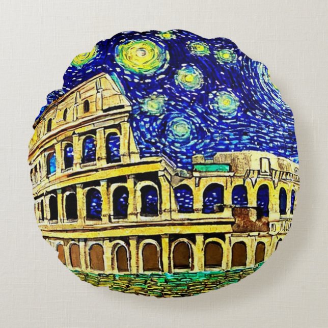 Starry Night Rome Italy Round Cushion (Front)