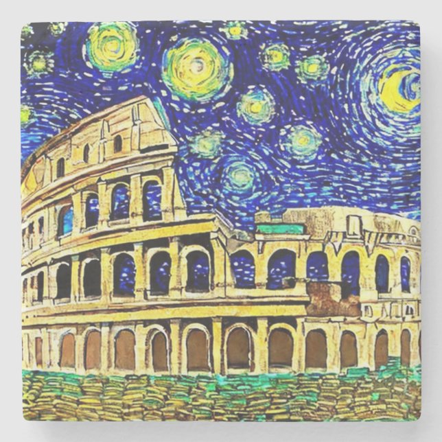 Starry Night Rome Italy Stone Coaster (Front)