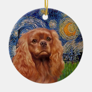 Starry Night - Ruby Cavalier King Charles Ceramic Tree Decoration