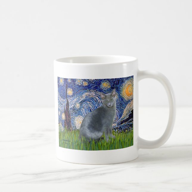 Starry Night - Russian Blue cat 2 Coffee Mug (Right)