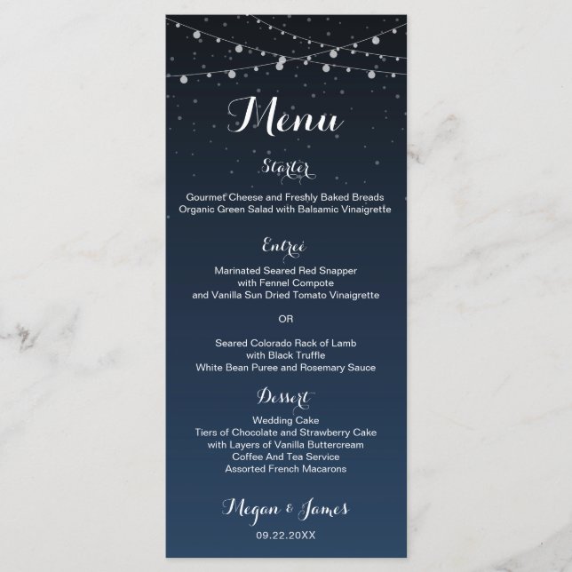 Starry Night Rustic Wedding Dinner Menu (Front)