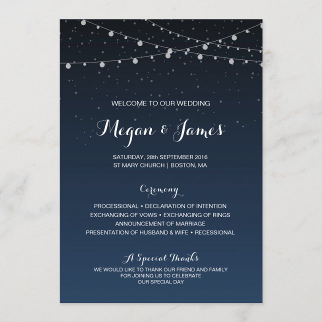 Starry Night Rustic Wedding Program Programme (Front)