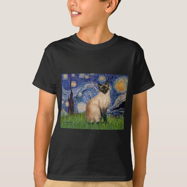 Starry Night - Seal Point Siamese cat T-Shirt (Front)
