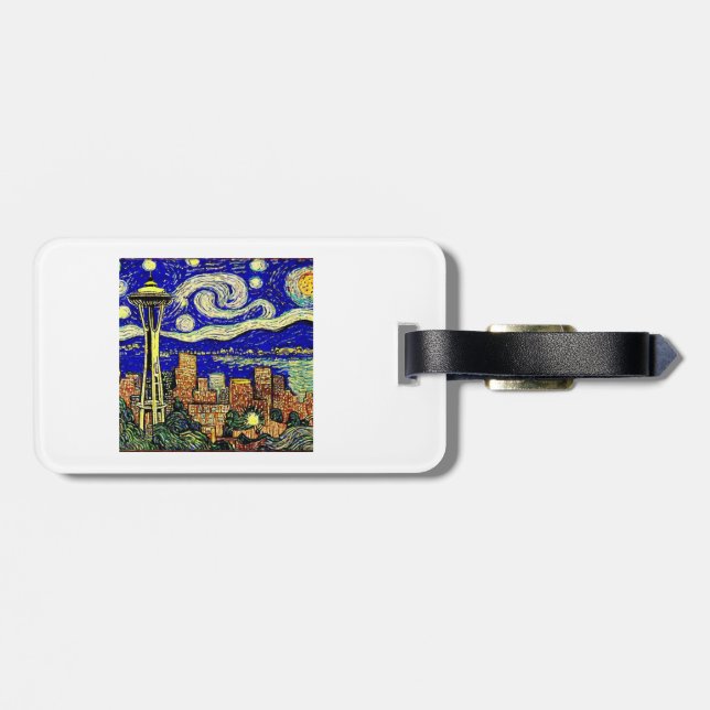 Starry Night Seattle Washington Luggage Tag (Back Horizontal)