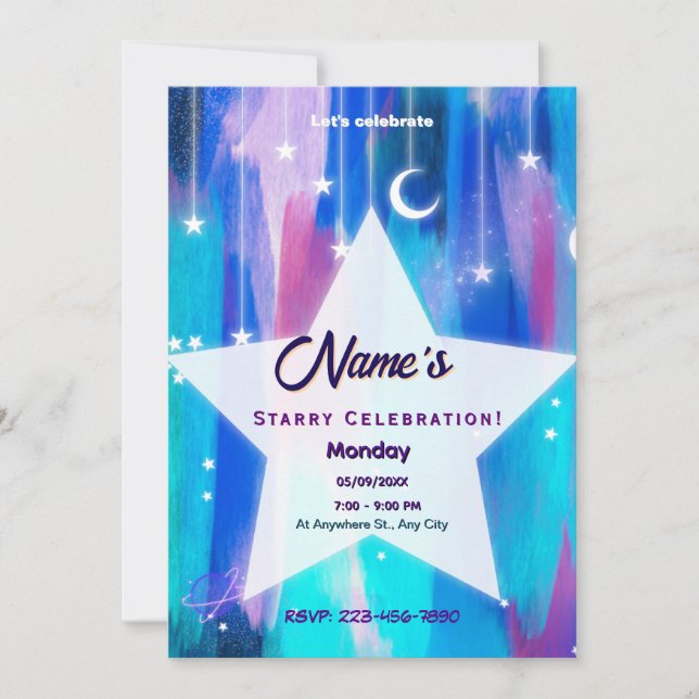 Starry Night Shooting Star Invitation (Front)