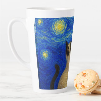 Starry Night Siamese Cat Moon  Latte Mug