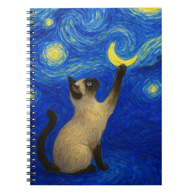 Starry Night Siamese Cat Moon  Notebook (Front)