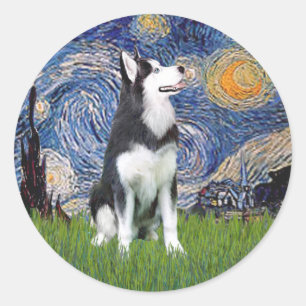 Starry Night - Siberian Husky #1 Classic Round Sticker