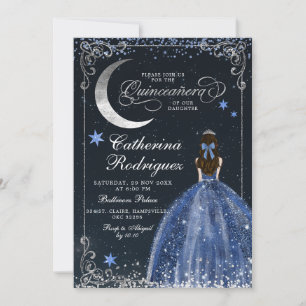 Starry Night Silver and Dark Blue Quinceanera Invitation