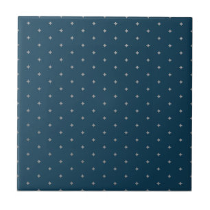 Starry Night Silver Stars Blue Tile
