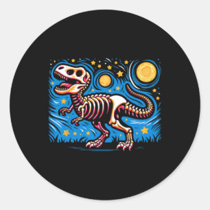 Starry Night Skeleton Dinosaur T Rex Boys Kids  Classic Round Sticker