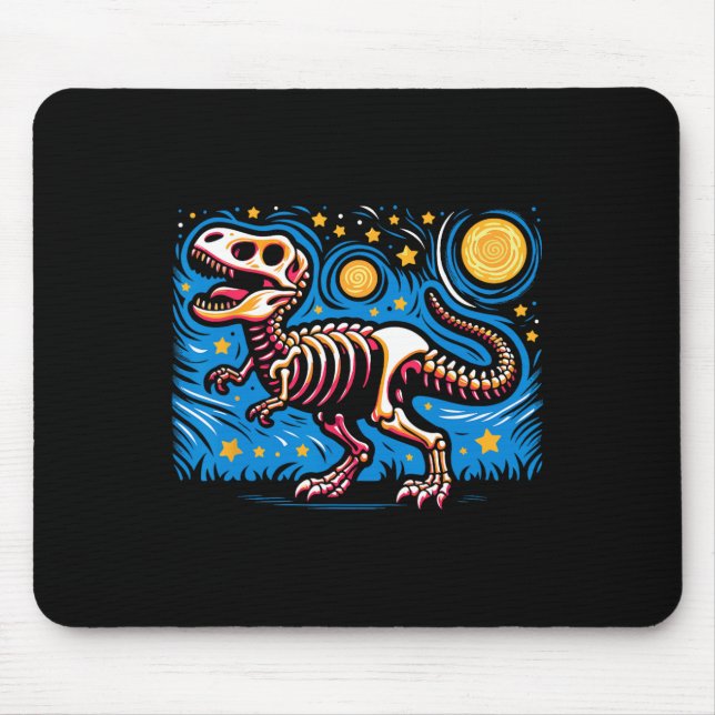 Starry Night Skeleton Dinosaur T Rex Boys Kids  Mouse Pad (Front)