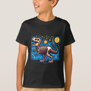 Starry Night Skeleton Dinosaur T Rex Boys Kids  T-Shirt