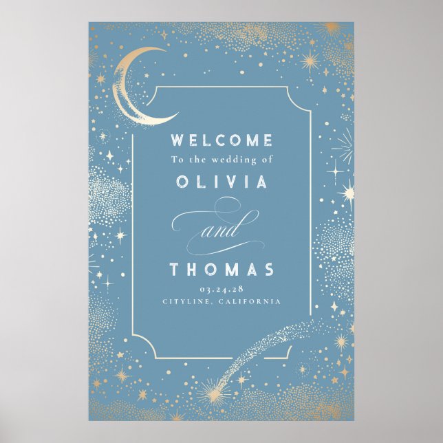 Starry Night Sky Celestial Wedding Welcome Sign (Front)