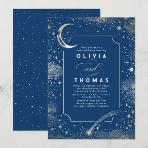 Starry Night Sky Crescent Moon Rehearsal Dinner Invitation