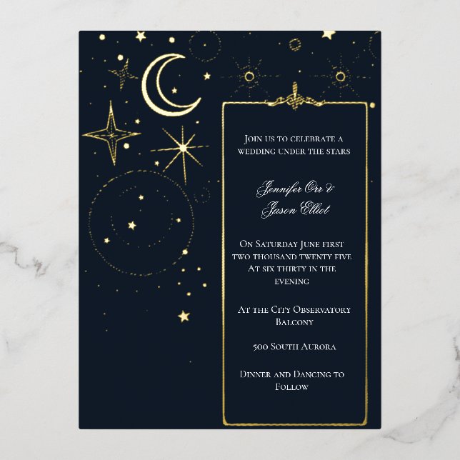 Starry Night Sky Frame Foil Wedding Invitation  (Front)