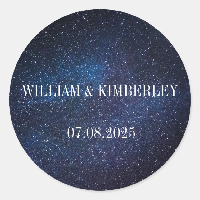 Starry Night Sky Galaxy Elegant Wedding Classic Round Sticker (Front)