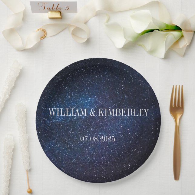 Starry Night Sky Galaxy Elegant Wedding Paper Plate (Wedding)