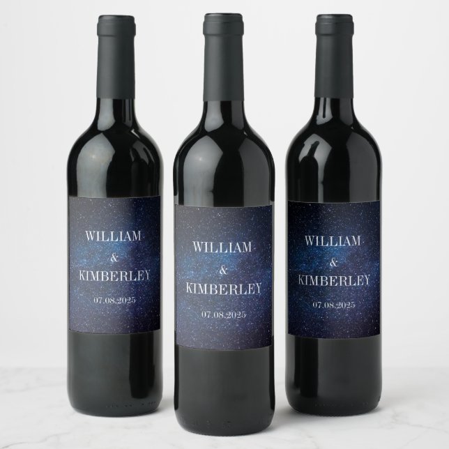 Starry Night Sky Galaxy Elegant Wedding Wine Label (Bottles)