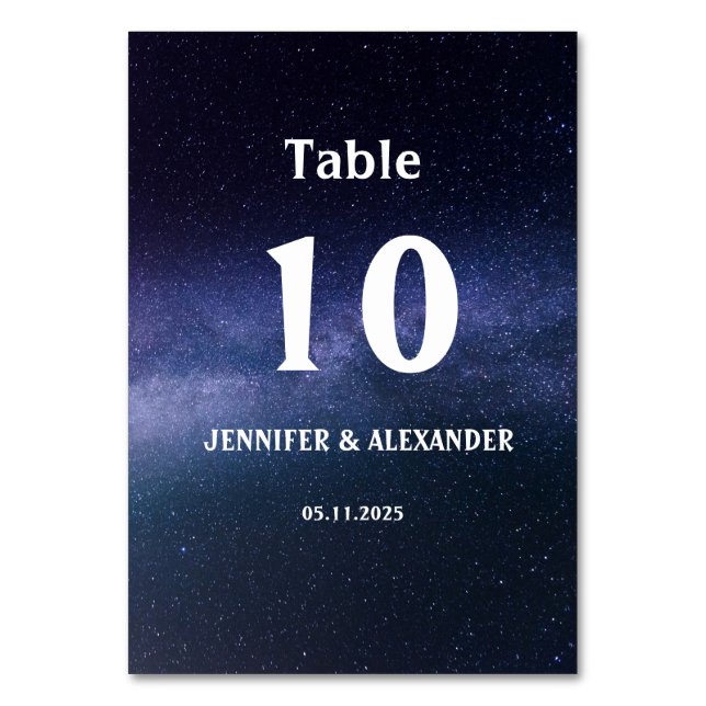Starry Night Sky Galaxy Stars Cosmos Wedding Table Number (Front)