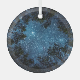 Starry night sky, Milky Way. Glass Tree Decoration