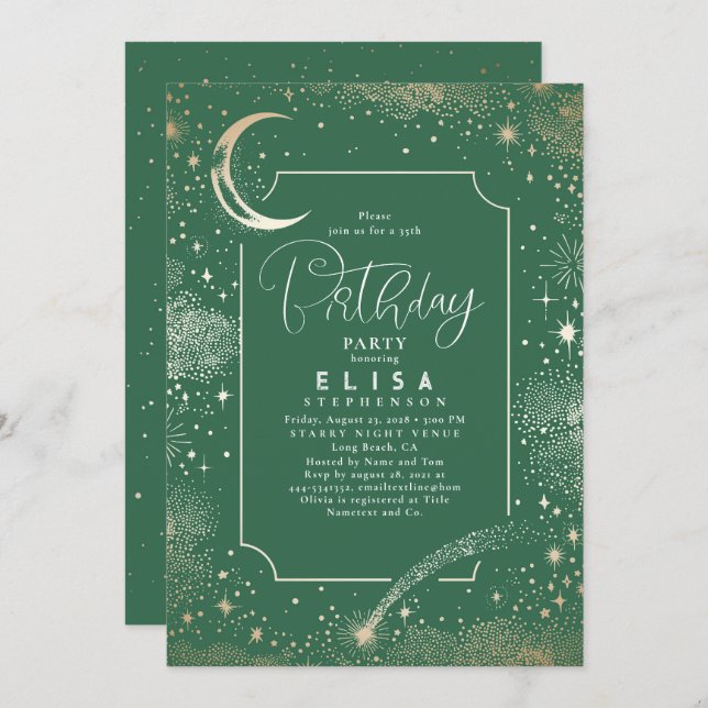Starry Night Sky Moon Mystical Celestial Birthday Invitation (Front/Back)